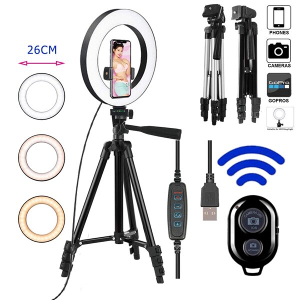 26cm Photo Ringlight Led Selfie Ring Light Phone Bluetooth Remote Lamp Photography
