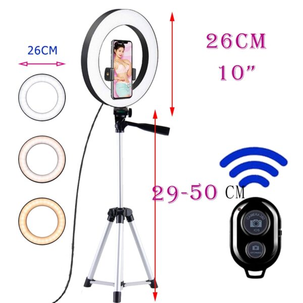 26cm Photo Ringlight Led Selfie Ring Light Phone Bluetooth Remote Lamp Photography
