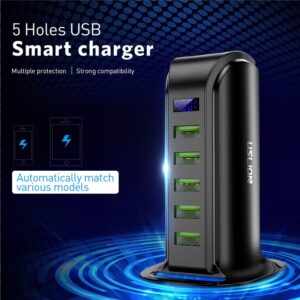 USLION 5 Port USB Charger HUB LED Display Multi USB Charging Station Dock Universal