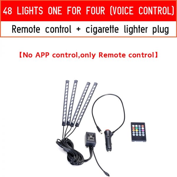 Led Car Foot Ambient Light With USB Cigarette Lighter Backlight Music Control App RGB