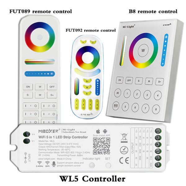 led strip controller WL5 wifi 5 in 1 for RGBW RGB+CCT led strip;2.4G HZ remote:FUT092,8