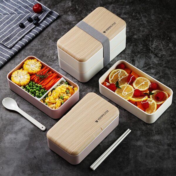 Double Layer Lunchbox with Spoon and Bag