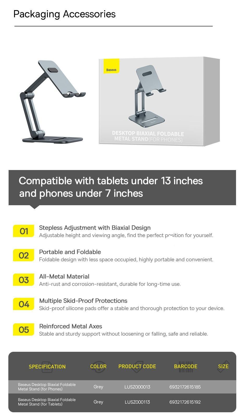 Baseus Foldable Metal support For Phone Tablet Desk