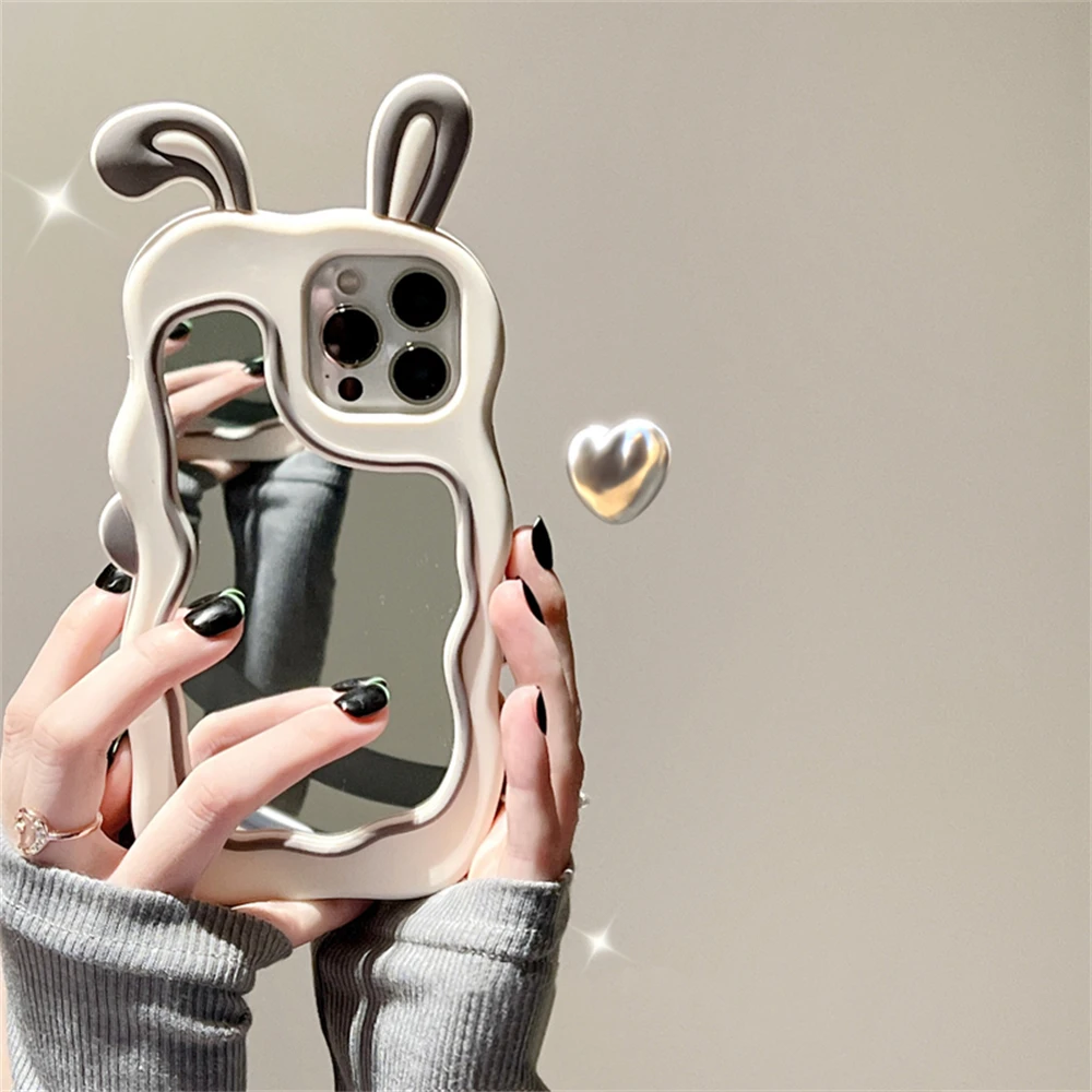 Korean 3D Rabbit Ear Mirror Make Up iPhone Case