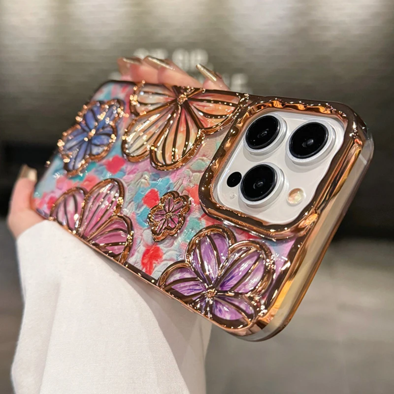 Luxury Plating Colour Fashion Flowers iPhone Case