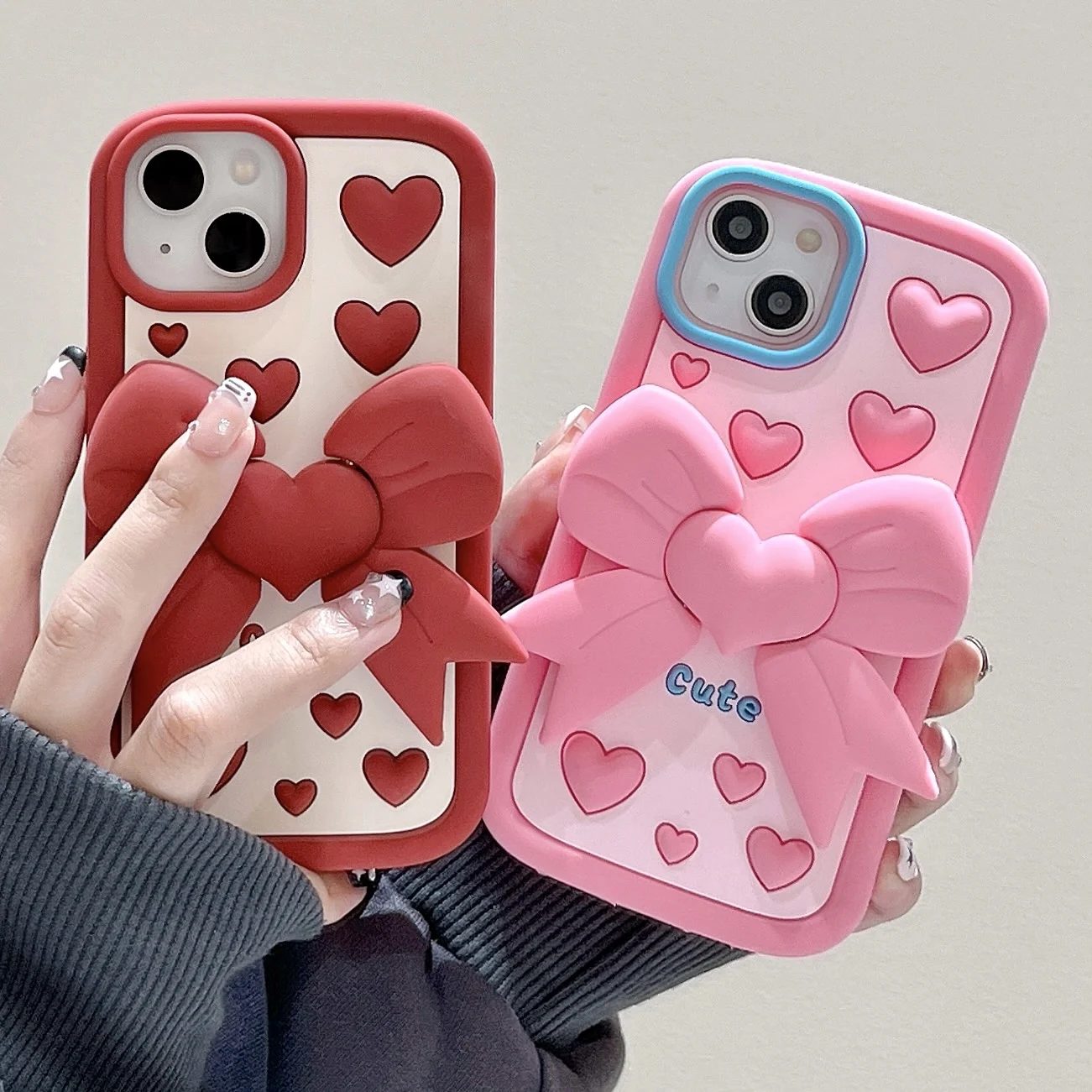 3D Cute Bowknot Folding Bracket Kickstand iPhone Case