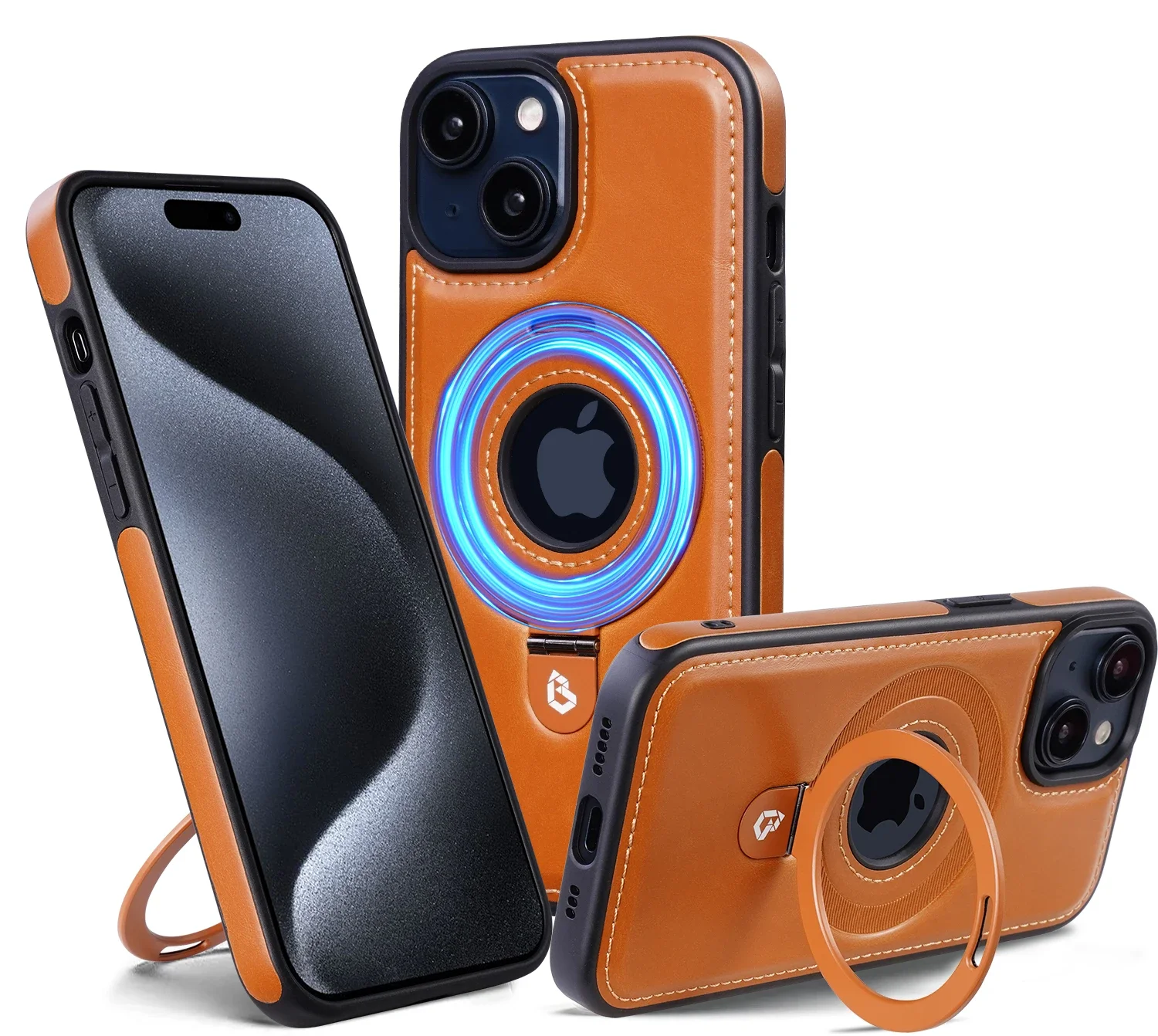 PU Leather Magnetic Ring Stand iPhone Case