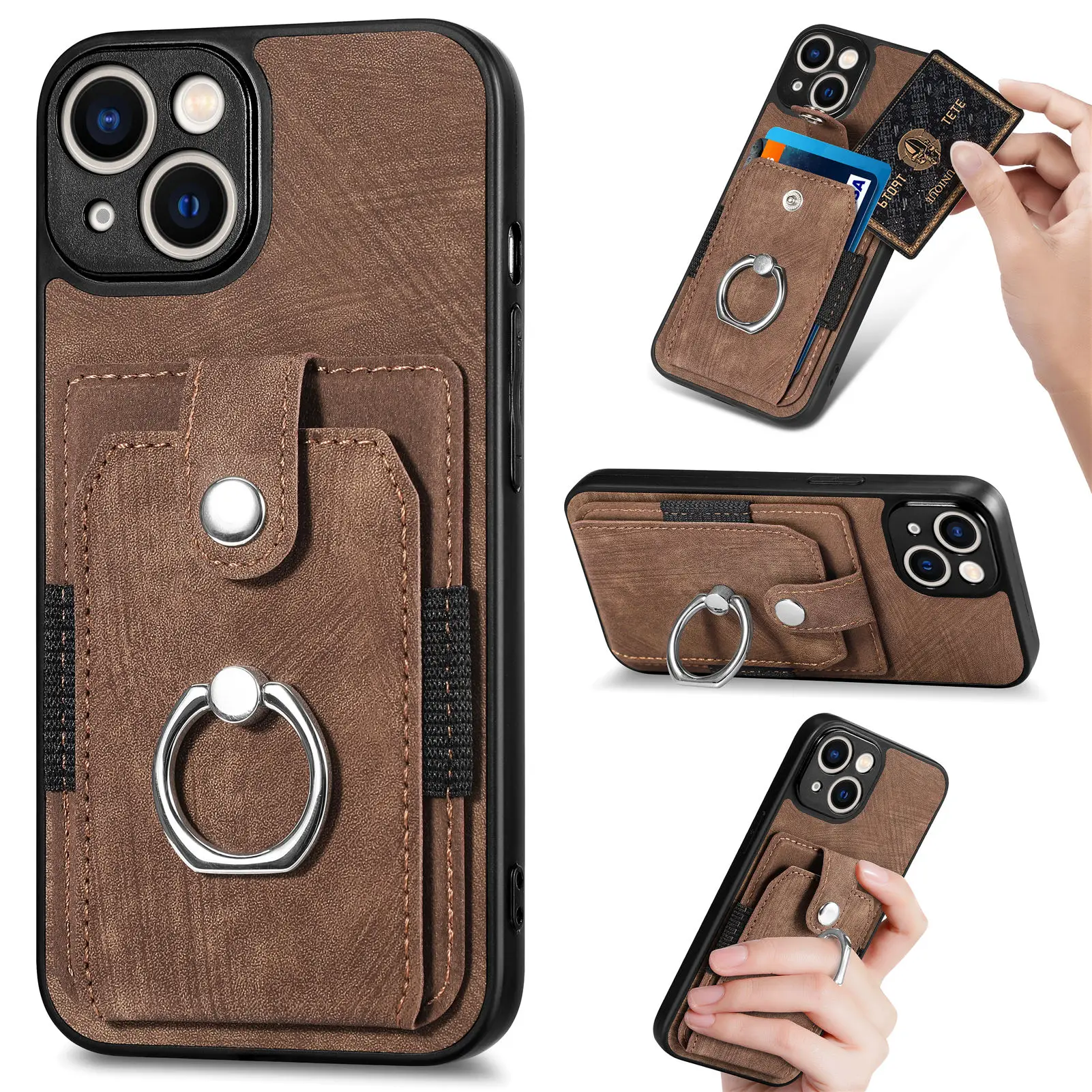 Ring Holder Leather Cards Solt Wallet iPhone Case